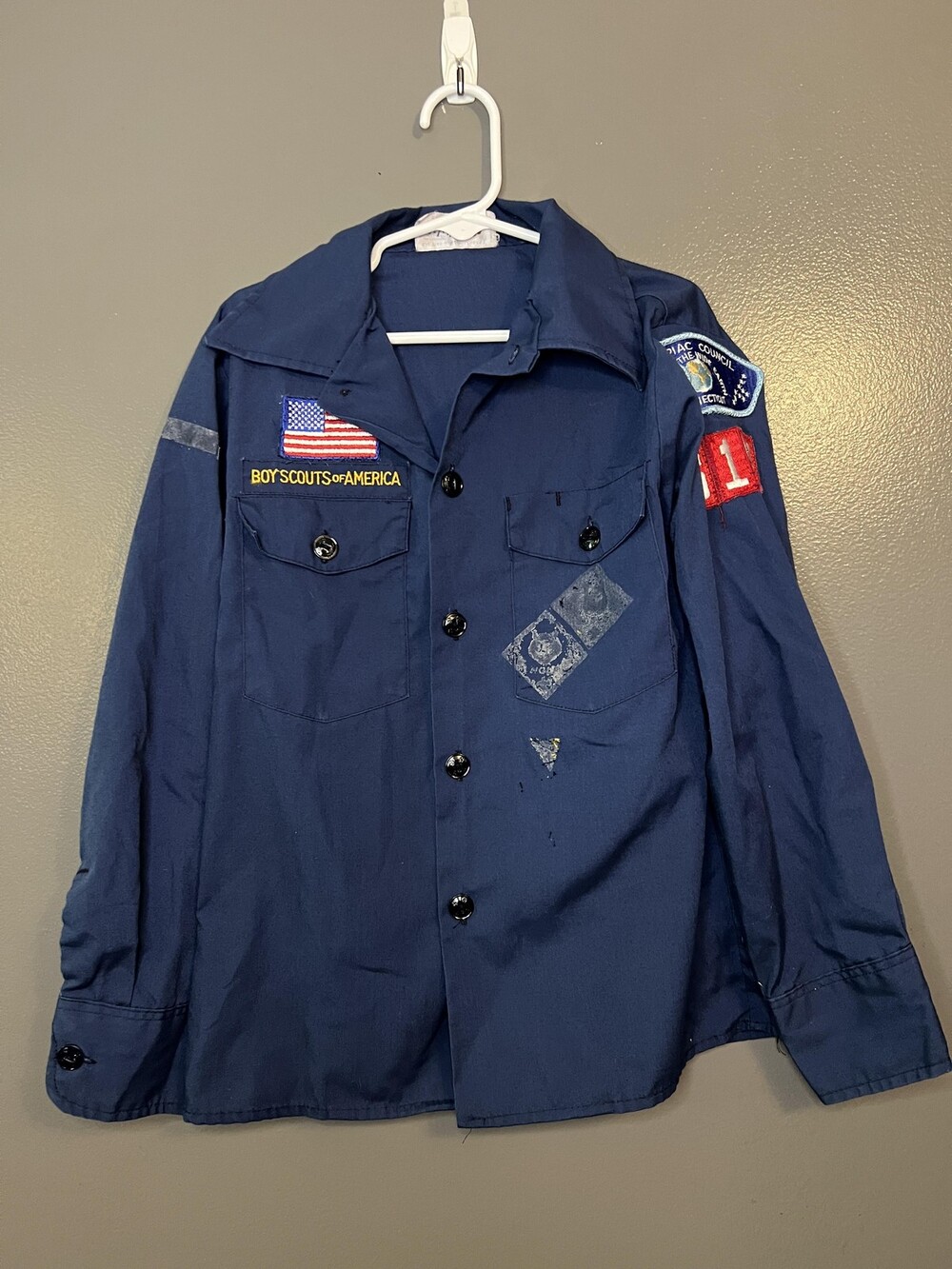 Vintage Boy Scouts of America Shirt Mens Size 10 Blue Uniform Patch Council 90s